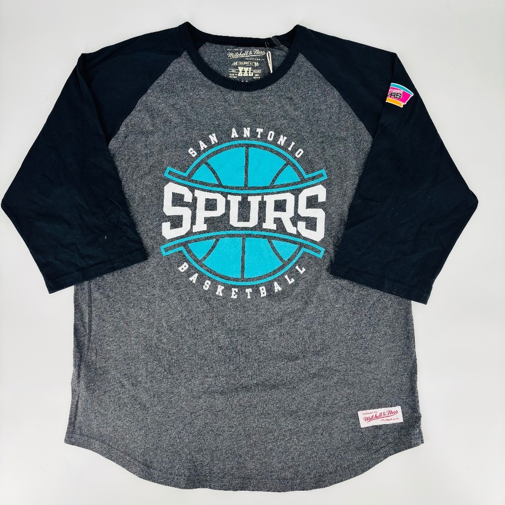 Mitchell & Ness San Antonio Spurs Gray & Teal Raglan Shirt